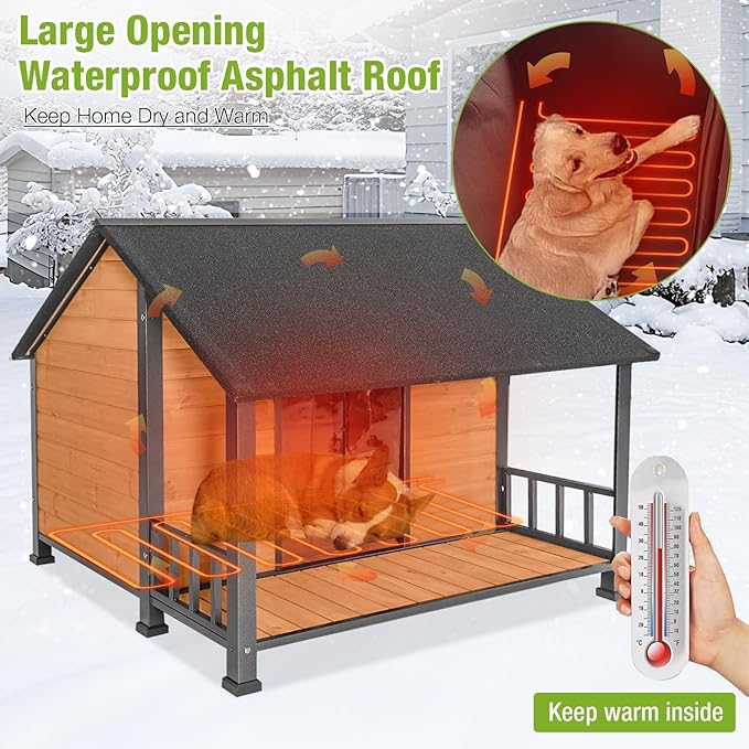 GUTINNEEN Outdoor Dog House Heated Dog Kennel with Insulated Liner & Heating System for Winter Large Dog Cage with All-Around Iron Frame Dog Kennel for Small & Medium & Large Dogs
