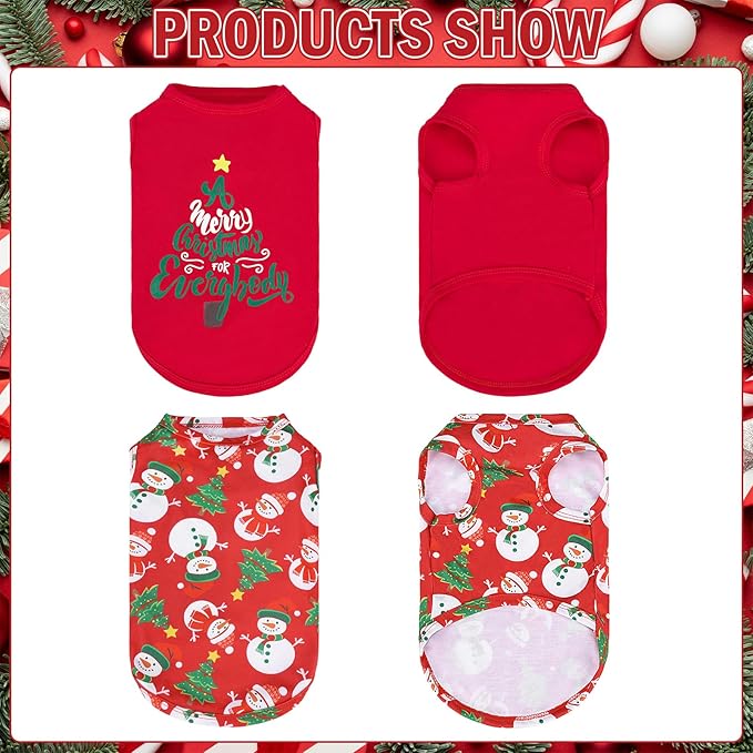 KOOLTAIL Christmas Shirts Clothes-2 Pack Dog Sleeveless Vest with Cute Printing, Soft Stretchy Breathable Cotton Pet T Shirt Apparel for Extra Small Medium Girl&Boy Dogs Puppy Cats