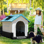 YITAHOME Dog House Outdoor Plastic Doghouse Water Resistant Pet House with Adjustable Skylight and Elevated Base for Small, Medium, and Large Dogs