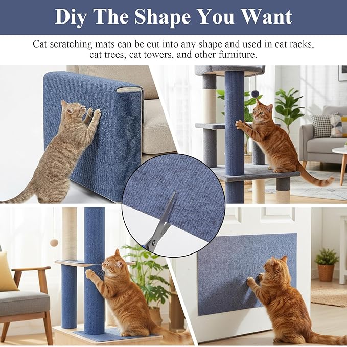 2-Pack 15.7"x78.7" Cat Scratch Mat with 40 Screws & 32 Adhesive Pads, Cat Scratch Couch Furniture Protector, DIY Trimmable Pad for Cats to Shield Walls, Sofas and Towers (Light Gray)