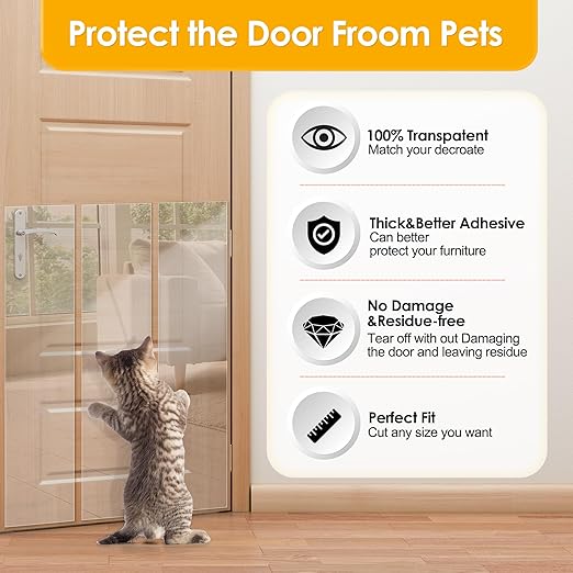 Enhanced Door Protector: Thick Clear Heavy-Duty Anti-Scratch Guard - Flexible Pet Scratch Shield for Doors, Furniture, Windows, and Walls, Easy to Install and Clean (9.4" W x 118" L)