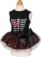 Fitwarm Halloween Skeleton Dog Dress, Funny Dog Halloween Costumes, Doggy Clothes for Small Dogs Girl, Pet Apparel, Black, Red, White, Small