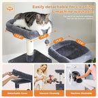PAWZ Road Large Cat Tower, 70 Inches Tall Cat Tree with 2 Cozy Condos, 2 Plush Perch, Large Basket, 2 Scraching Pad & 6 Scraching Posts for Indoor Cats Adult, Dark Gray