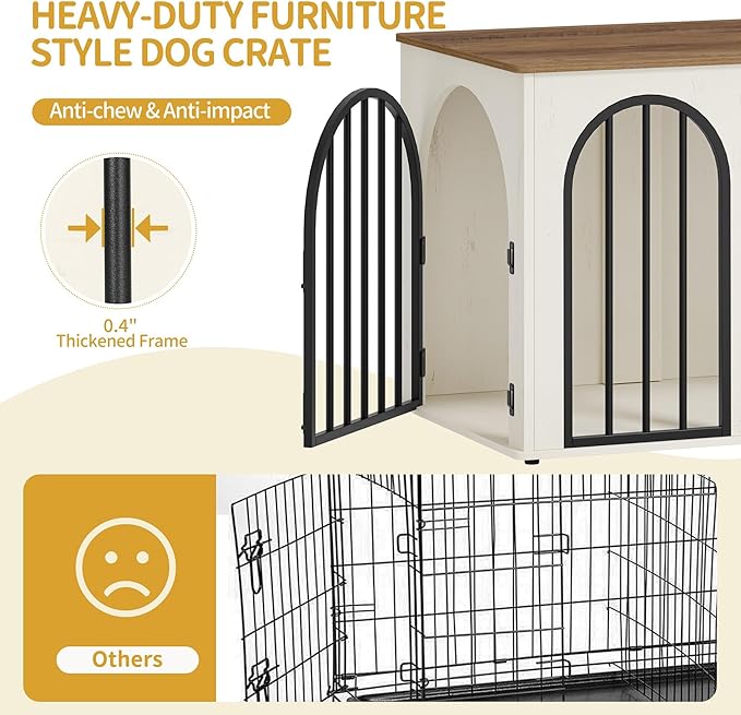 31.5'' Wooden Dog Crate Furniture, Indoor Dog Kennel Dogs Cage for Small/Medium Dogs, Heavy Duty Dog Crates Decorative Pet House End Side Table TV Stand, White Brown DFC85114B