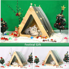 Petsfit Cat Houses for Indoor Cats,Modern Style Wood Cat House with Soft Mat,Portable&Easy Assembly(Triangle)