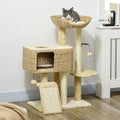 Modern Cat Tree for Indoor Cats, 38.5" Multi-Level Tower with Wicker Condo, Hammock & Scratching Posts, Beige