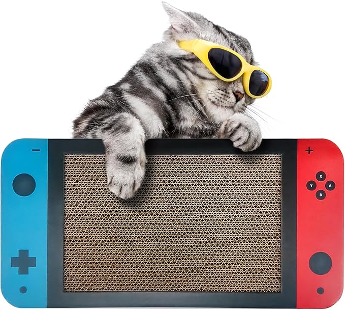 Gaming Cat Scratcher, Double Sided Cat Scratching Pad with Stickers, Game Theme Cute Kitten Interactive Toy, Kitten Toy & Cat Scratching Pad