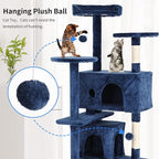 BLKMTY Cat Tree 70" Tall Cats Tower Large Cat Condo Climber Cats Climbing Stand with Top Perches Playhouse and Climbing Ladder Kitty Activity Tree w/Scratching Post Toys, Navy Blue