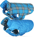 VIVAGLORY Softjoy Dog Coat, Dog Jacket for Winter & Christmas, Coat with Harness Hole, Reversible Plaid Checkered Warm Fluffy Heavy Duty for Puppy, XL, Blue