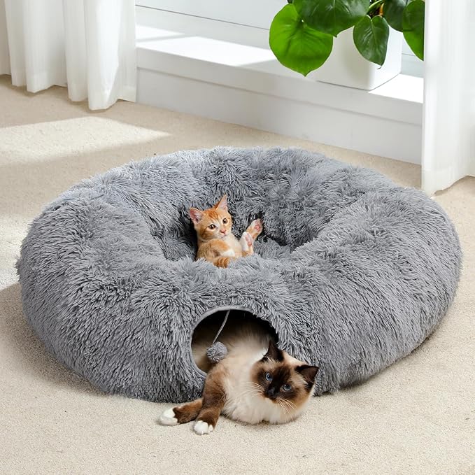PAWZ Road 30 Inches All-in-One Cat Tree Bundle with Long Plush Cat Tunnel Bed