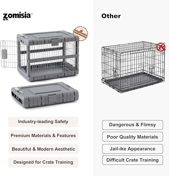 Collapsible Dog Crate for Dogs - 28" L Heavy Duty Dog Kennel No Tools Required with 4 Sides Steel Foldable Cage for Dogs Indoor Furniture, Portable Carrier with 2 Smooth Wheels, Gunmetal