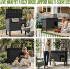 DRATO Indoor & Outdoor Resin Dog House with Raised Floor, Heated Pad and Easy Assembly - Small Breed Shelter Featuring Louvered Vents, Spiked Legs, and Sloped Roof,Black
