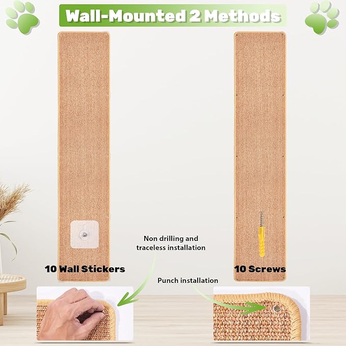 Natural Sisal Cat Scratcher Mat, Wall Scratcher Carpet, Cat Climbing Wall, Large Tall Scratching Post, Sofa Protector, Scratching Mat Pad for Indoor Cats (Brown, 78.7" Lx15.7 W, 1PC)
