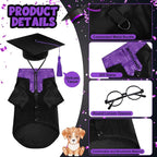 5 Pcs Dog Graduation Costume Set Include 2026 Pet Graduation Gown with Stole Puppy Grad Cap Lensless Glasses DIY Letter Stickers for Dogs Cats Holiday Costume Accessory(Black Purple,XL)