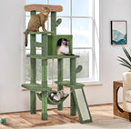 Yaheetech 63in Cactus Cat Tree, Multi-Level Tall Climbing Tower with Sisal-Covered Scratching Posts & Condo & Hammock, Pet Furniture Activity Center for Kitten