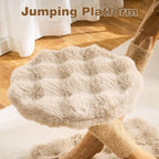 HITTITE Natural Solid Wood Cat Tree Tower with Scratching Post, 32 Inches Tall Modern Cat Tower with Rattan Bed and Platforms, Luxury Real Branch Cat Tree for Indoor Cats Large Adult, Khaki.