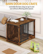 43.3" Dog Crate Furniture with Barn Door, Heavy Duty Dog Kennel Indoor with 2 Doors, Wooden Pet Cage End Table for Large Small Medium Dogs, Anti-Chew Anti-Escape, Rustic Brown DFC92301B