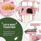 MUTICOR 68 Inches Multi-Level Large Cat Tree Tower with Condo/Cozy Plush Perches/Sisal Scratching Posts and Hammocks/‌Feline Activity Center Play House/Wide Base/Pink