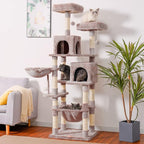 Heybly Cat Tree, 70 inches Tall Cat Tower Condo with Toy for Indoor Large Cats, Cat House Furniture with Padded Plush Perch, Cozy Hammock and Sisal Scratching Posts, Muchroom HCT032MU