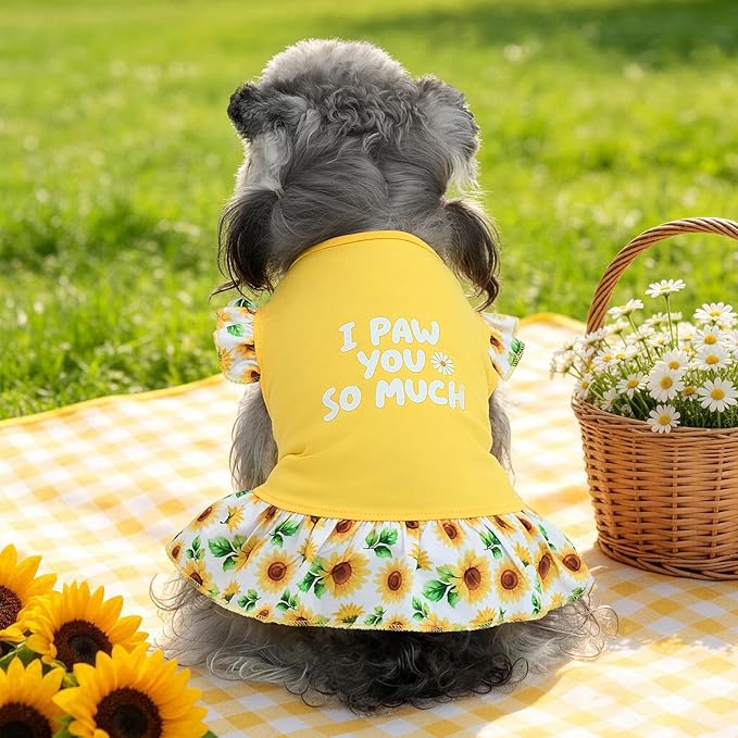 XPUDAC 4 Pack Cute Dog Dress for Small Dog, Floral Pet Clothes Sweet Girl Puppy Dress Colorful for Birthday Holiday Spring Summer Pet Outfits Skirt for Girls, XS
