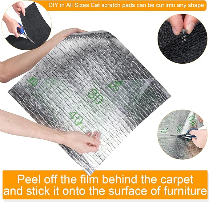Large Cat Scratching Mat, 118"x15.8" Self-Adhesive Scratch Furniture Protector, Trimmable DIY Wall Climbing Carpet, Couch Protector, Scratching Pad Replacement (Black, 118"x15.8")