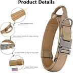 DAGANXI Tactical Dog Collar, Adjustable Military Training Nylon Dog Collar with Control Handle and Heavy Metal Buckle for Medium and Large Dogs, with Patches and Airtags Case (S, Brown)