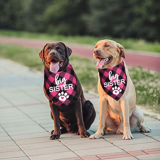 Big Sister Dog Bandana, Plaid Pregnancy Announcement Dog Bandanas for Dogs (Pink, Big Sister)