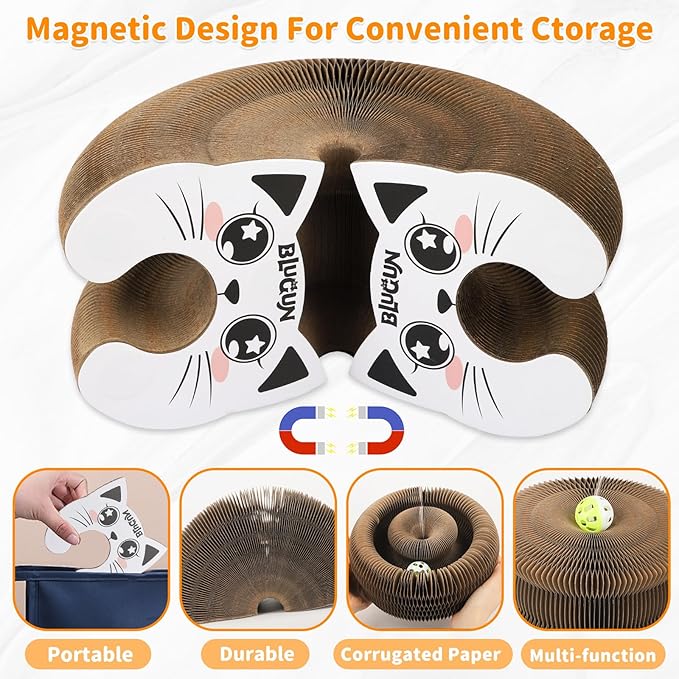 2Pack Kitty Curls Cat Accordion Physical Exercise for Indoor Cats Toy Magic Organ Thickened Kitty Head Organ with 1Pack Cat Nail Clipper
