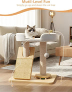 Simcat Cat Tree for Indoor Cats Large Adult, Cat Tower ower with Scratching Board/Post，Cat House with Solid Wood Turntable and Catnip Ball for Play
