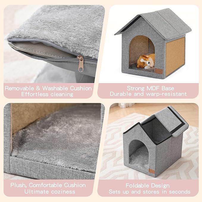 Indoor Dog House for Small Dogs with Soft Cushion - Semi-Enclosed Warm Cave Bed for Pets Up to 15.7" Long