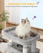 Cat Tree, 66.9" Large Cat Tower for Indoor Cats, Multi-Level Cat House with Condo, 8 Scratching Posts, Hammock, 4 Pom Poms, Light Grey MS17018LG