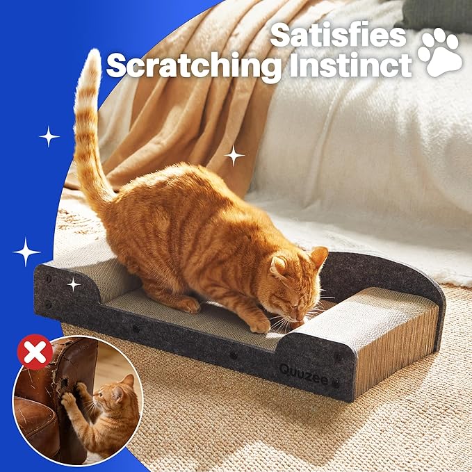 26-Inch Large Cat Scratcher Lounger Bed, Durable Cat Scratching Pad, Cat Scratch Board for Indoor Cats, Corrugated Cardboard Cat Scratcher Bed to Lounge and Scratch, Furniture Protector, Grey