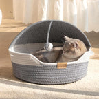 CHEERPALS Cat Basket Bed for Indoor Cats, Covered Pet Bed with Washable Cushion and Ball Rope Cotton Bed for Medium and Large Cat, All Season Universal(Blue)