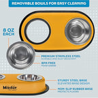 Master Pet Supply Double Dog Bowls Set with Elevated Base and 2 (8 oz) Stainless Steel Removable Dishes (Mango Tango) – Double Cat Food Water Bowl, Dog Puppy Food Bowl Set, Rust Resistant