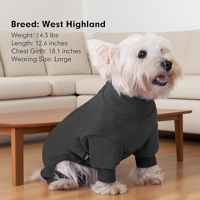 cyeollo XS Dog Pajamas, Fleece Dog Pjs Thermal Doggie Onesie Soft Stretchy Doggie Sweater Pet Jammies Clothes for Puppy Dogs Female & Male, Dark Grey XS