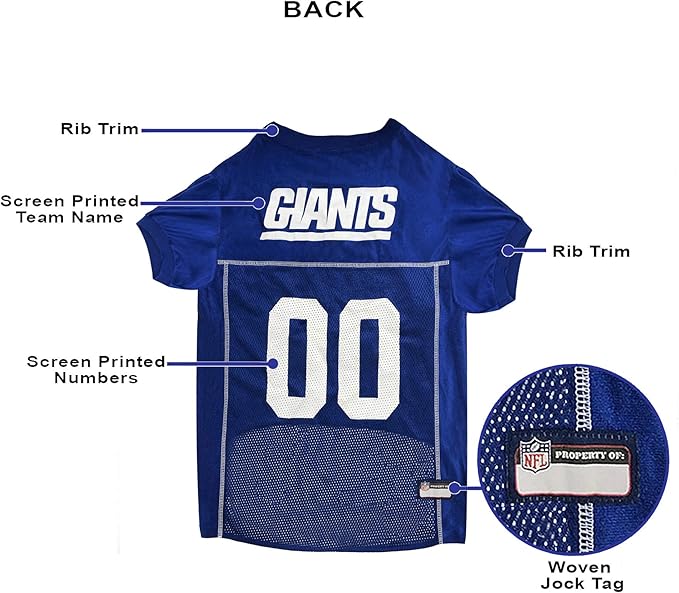 Pets First NFL New York Giants Dog Jersey, Size Medium, Football Shirt Costume for Pet, Dog Sports T-Shirt, NFL Team Clothing for Cats, Licensed Pet Apparel Available in 7 Sizes and 32 Teams