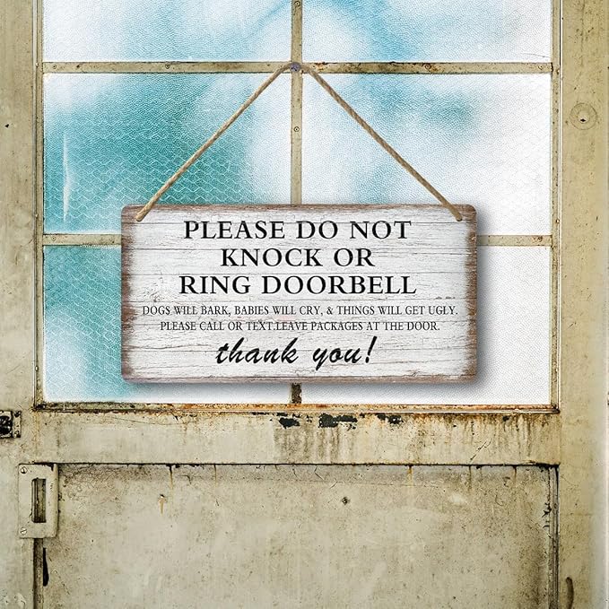 Baby Sleeping Sign For Front Door Please Do Not Knock Or Ring Doorbell Sign Funny Welcome Go Away Signs No Soliciting Sign For Home Don'T Disturb Hanging Sign Wall Decor