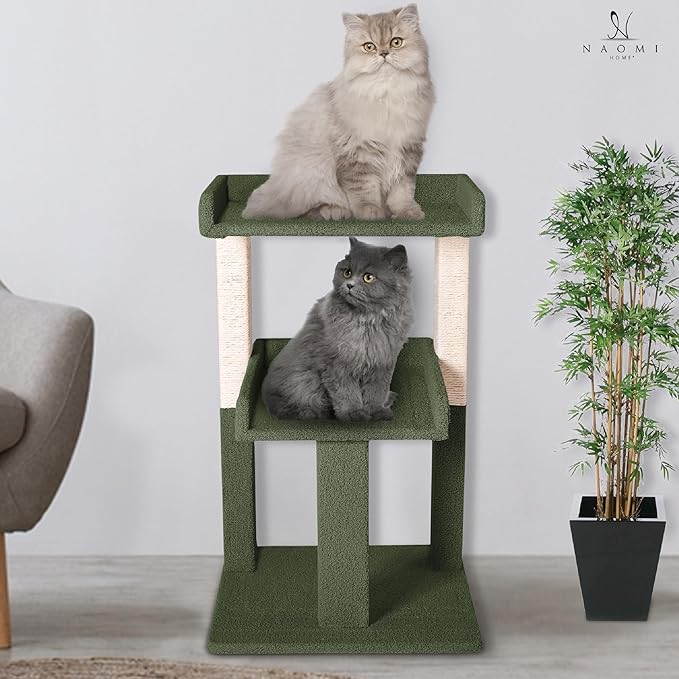 Lulu Large Cat Tree Tower with 2 Spacious Platforms, Sturdy Multi-Cat Condo with Sisal Scratching Posts, Stable Anti-Tip Design for Indoor Cats