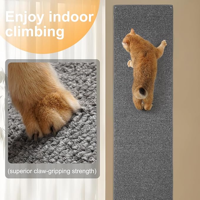 Uross Thickened Cat Wall Climbing Carpet 6.6 FT x 16" - Extra Long Cat Scratch Wall Pad, Cat Scratching Carpet Rug Wall Mounted Scratcher Couch Sofa Protector- Grey