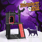 Outvita Gothic Cat Tree,42" Halloween Cat Tower Cat Tree with Spacious Cat Condo, Brach Shaped Scratching Post, Scratching Ladder, Spider Toy for Indoor Cats, Red & Black