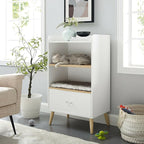 Sam's Pets Becky 39" Single Rest Cat Tree, White - Drawer, Bookshelf, Multi-Use, Soft Fur Cushion, Elevated Wooden Legs