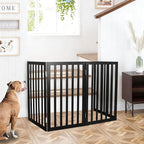 ZJSF Freestanding Indoor Dog Gate for House Foldable Wood Black Puppy Gate for Doorways Pet Gate for Stairs Extra Wide Pet Fence 32" Height 2 Panels