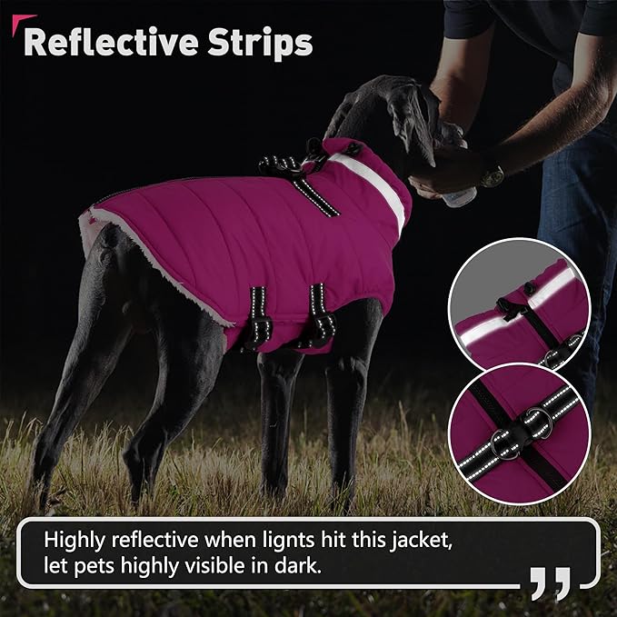 Dogcheer Dog Coat, Waterproof Dog Jacket with Harness, Reflective Adjustable Puppy Winter Coat with Zipper, Christmas Pet Snow Jacket Clothes for Small Medium Large Dogs - Pink L