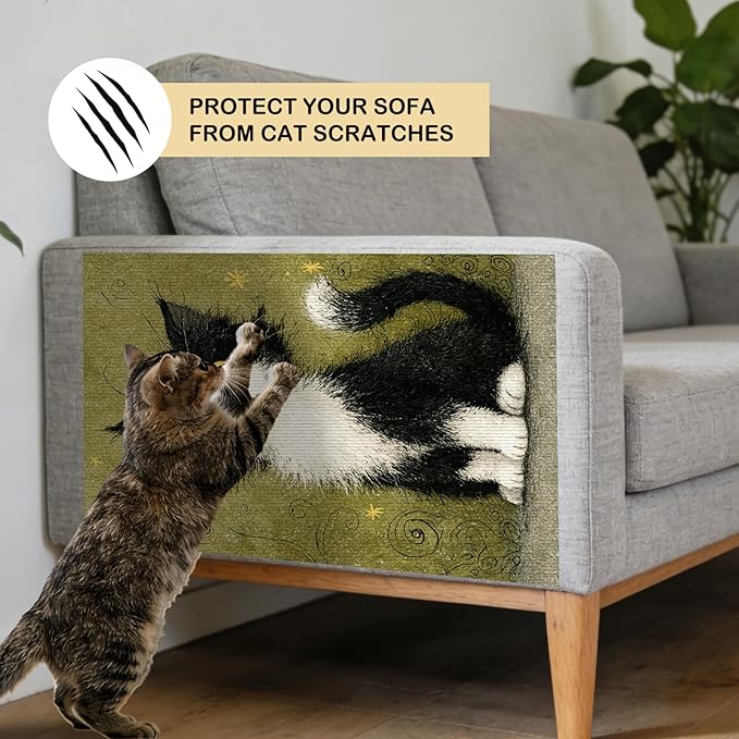 Nuxovilar Cat Wall Scratcher 15.3x23.6 Inches Polyester Synthetic Fiber, Tuxedo Kitten Print, wall scratchers for Indoor Cats, cat Scratching mat, Home Decor, Bedroom, Office (2pcs)