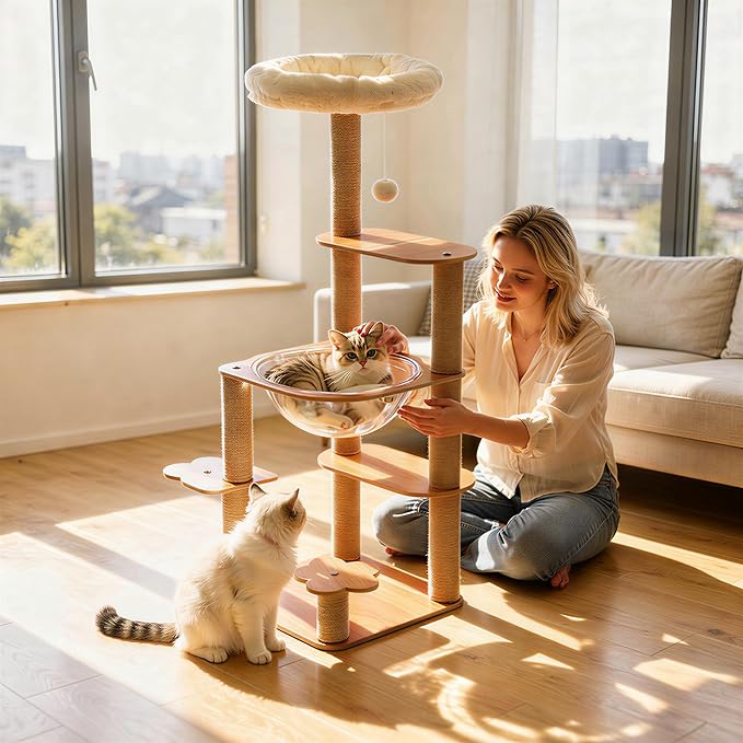 Cat Tree for Indoor Cats with Space Capsule, Multi-Level Cat Tower with Sisal Scratching Posts, 6 Level Cat Climbing Activity Center for Kittens and Adult Cats 43''