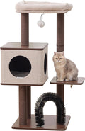 Petpals 4 Level 43" Minimalist Design Cat Tree with Wood Condo,Replaceable Paper Rope Scratching Posts,Full Body Bruch,Removeable and Washabel Bed (Brown and Beige)