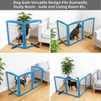 ZJSF Freestanding Dog Fence Indoor, Foldable Dog Gate for Doorways, Stairs or Hallways, Sturdy Wood Extra Wide Pet Gate with Support Feet for The House, Blue, 32 "Height-2 Panels