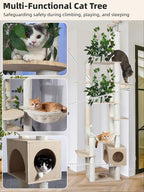 Large Cat Tree Floor to Ceiling Tower, Adjustable Height 77-101 Inches Tall, Climbing Cat Activity Furniture with Thickened Posts, Hammock Bed and Condo for Indoor Cats, White