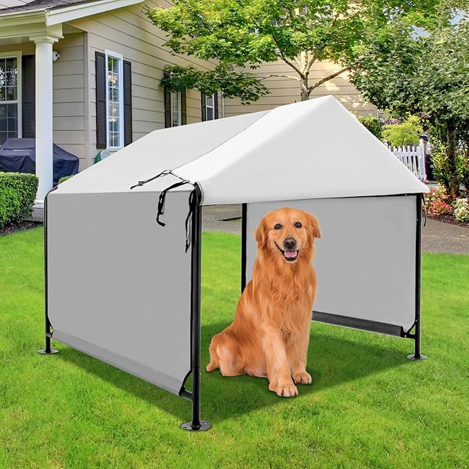 4x4 FT X-Large Outdoor Dog House for Large Dogs, Heavy Duty Weatherproof Dog Kennel with Upgraded Doors, Dog Tent for Outside Shelter, Waterproof Canopy Pet House for Small Animals, Grey