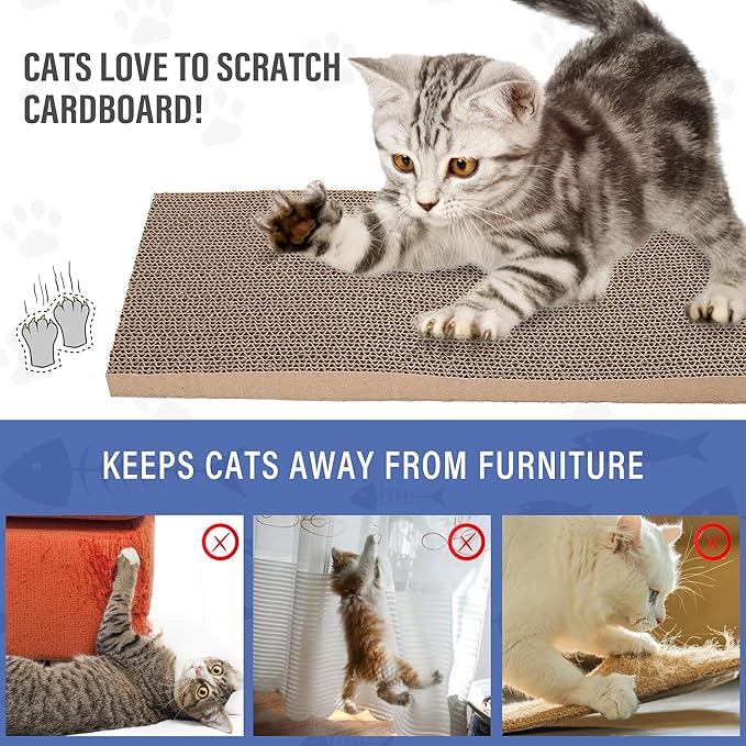 PrimePets 3-Pack Cat Scratcher Cardboard with Box, 17.3" Large Reversible Cat Scratching Pads for Indoor Cats, Heavy Duty Corrugated Cat Scratches Board, Furniture Protector for Large Cats & Kittens